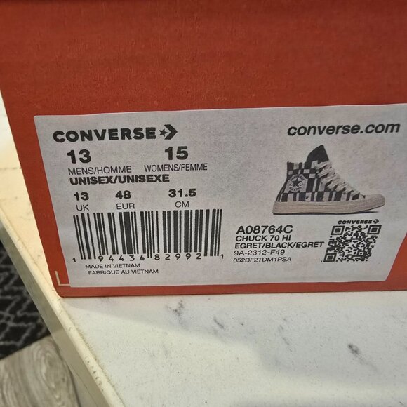 New Converse Chuck 70 Checkered Pattern shoes - Egret (A08764C) Mens Size 13 HTF - Picture 9 of 14